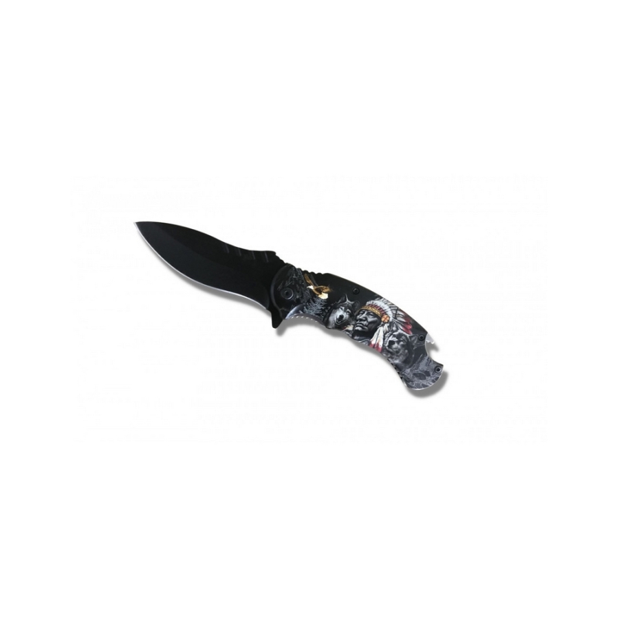 Couteau Indien et loup  ouverture assiste